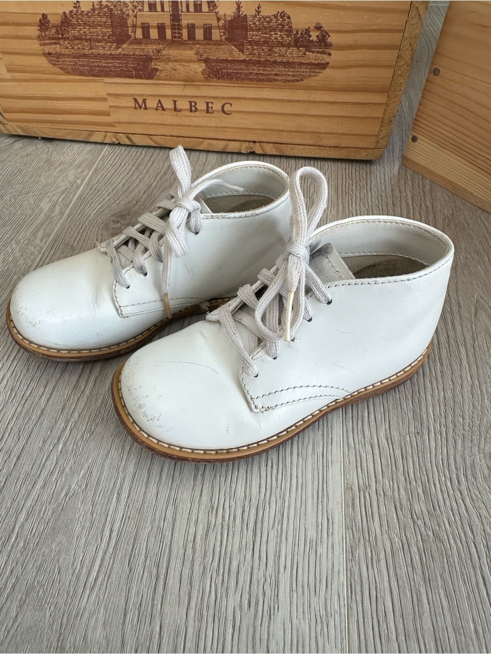 Vintage Mother Goose White Leather Baby Walking Shoes Size 6.5